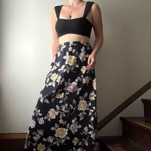 90’s / 2000’s vintage AGB Byer California navy rose print midi / maxi skirt